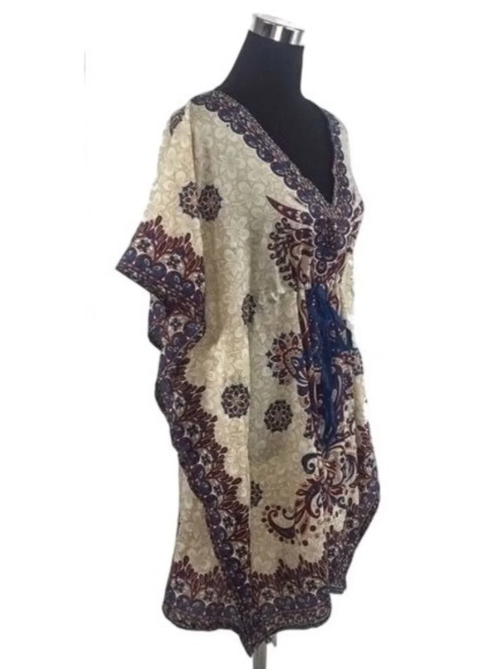 VTG Ornate Medallion Empire Waist Kaftan Tunic M/L | Noughties Boho Indie Sleaze - Picture 3 of 7